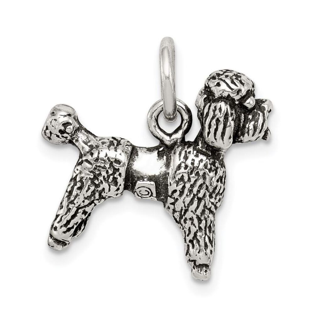 Sterling Silver 3D Antiqued Poodle Charm or Pendant